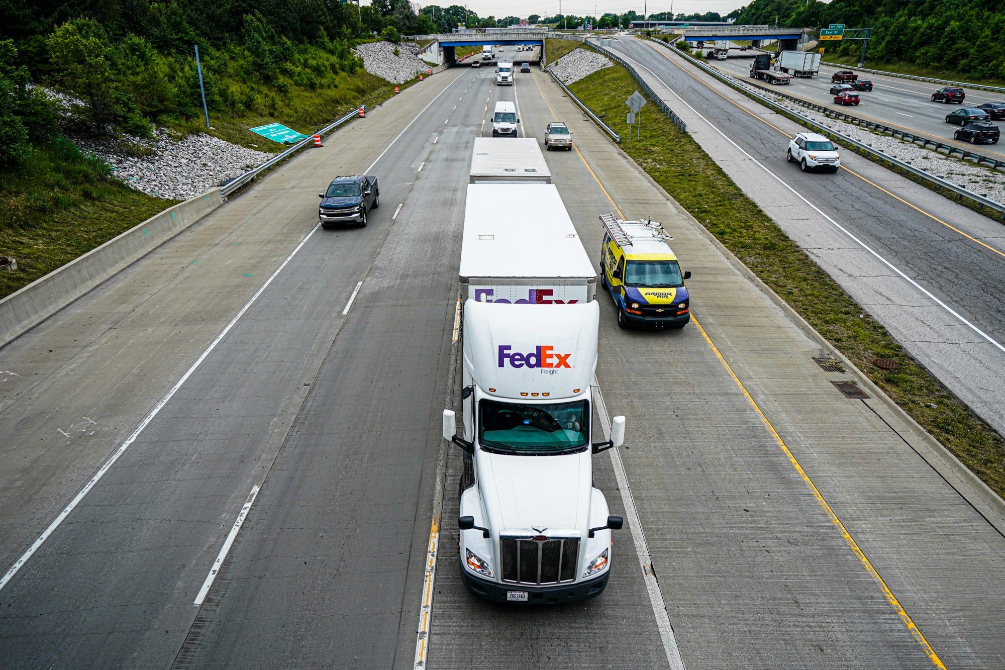 A FedEx truck travels through Indianapolis on Tuesday, June 13, 2023. The company has filed a notice with the state of Florida on plans to eliminate 220 jobs in Collier, Lee and Charlotte counties.